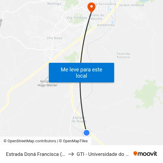Estrada Doná Francisca (Antiga), 322 to GTI - Universidade do Contestado map