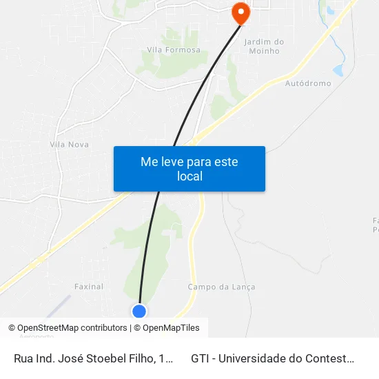 Rua Ind. José Stoebel Filho, 1683 to GTI - Universidade do Contestado map