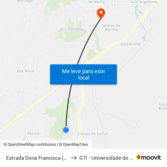 Estrada Doná Francisca (Antiga), 2080 to GTI - Universidade do Contestado map