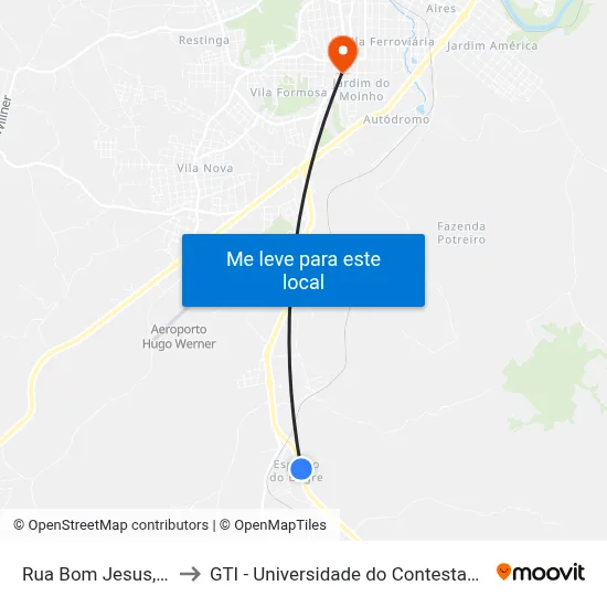 Rua Bom Jesus, 2 to GTI - Universidade do Contestado map