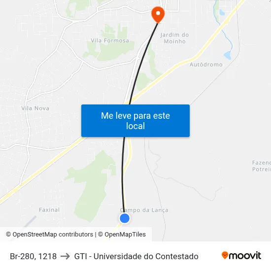 Br-280, 1218 to GTI - Universidade do Contestado map