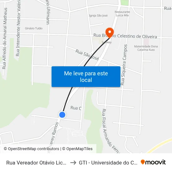 Rua Vereador Otávio Licnerski, 893 to GTI - Universidade do Contestado map