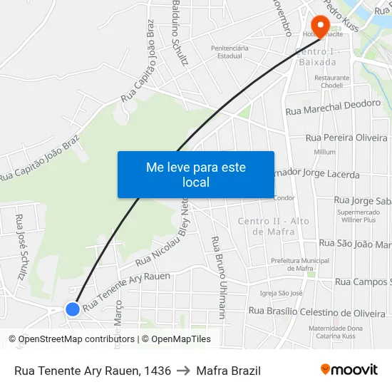 Rua Tenente Ary Rauen, 1436 to Mafra Brazil map