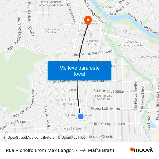 Rua Pioneiro Erom Max Langer, 7 to Mafra Brazil map