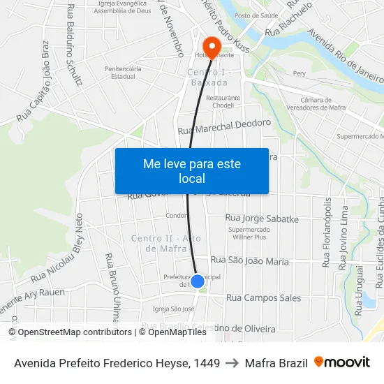 Avenida Prefeito Frederico Heyse, 1449 to Mafra Brazil map
