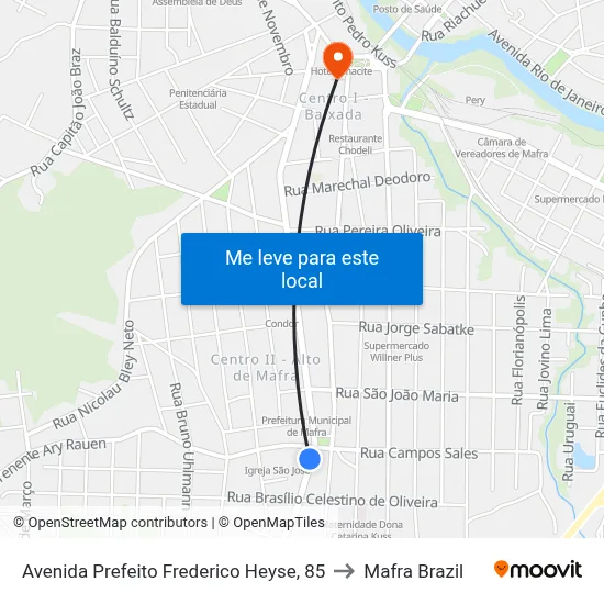 Avenida Prefeito Frederico Heyse, 85 to Mafra Brazil map