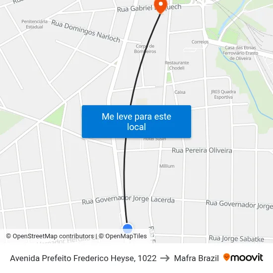 Avenida Prefeito Frederico Heyse, 1022 to Mafra Brazil map