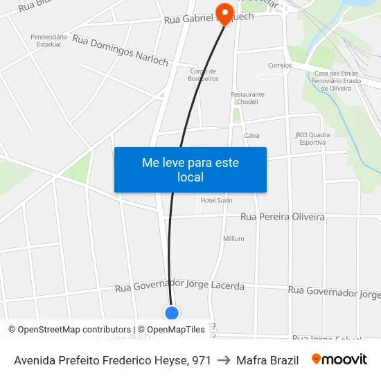 Avenida Prefeito Frederico Heyse, 971 to Mafra Brazil map