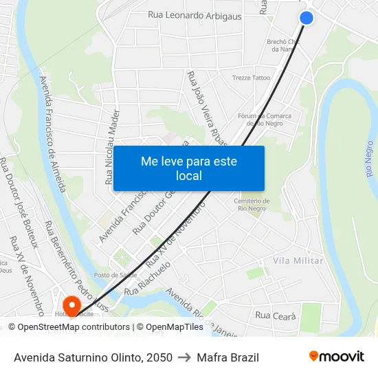Avenida Saturnino Olinto, 2050 to Mafra Brazil map