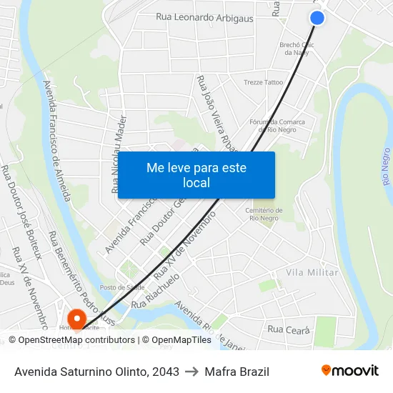 Avenida Saturnino Olinto, 2043 to Mafra Brazil map