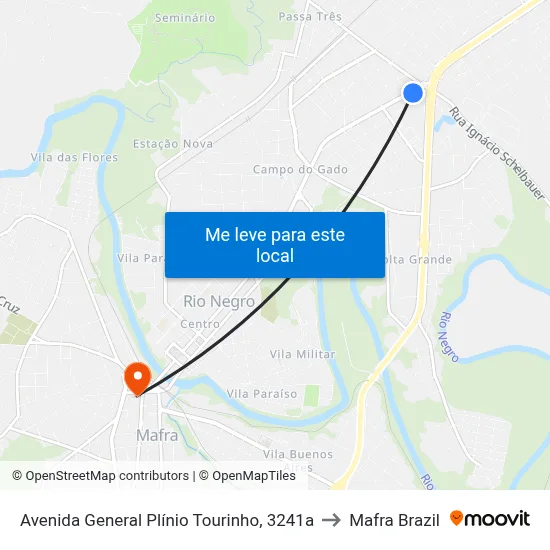 Avenida General Plínio Tourinho, 3241a to Mafra Brazil map