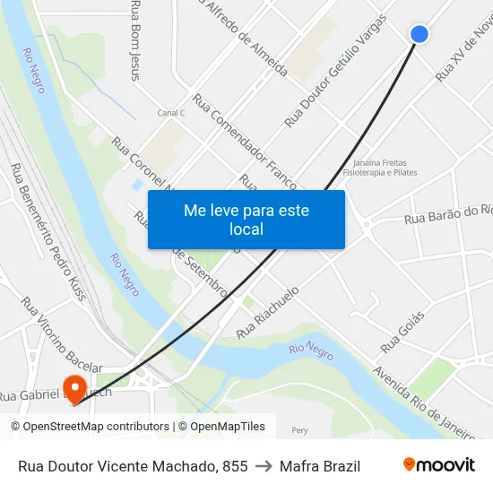 Rua Doutor Vicente Machado, 855 to Mafra Brazil map