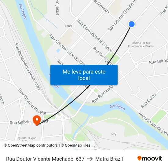 Rua Doutor Vicente Machado, 637 to Mafra Brazil map