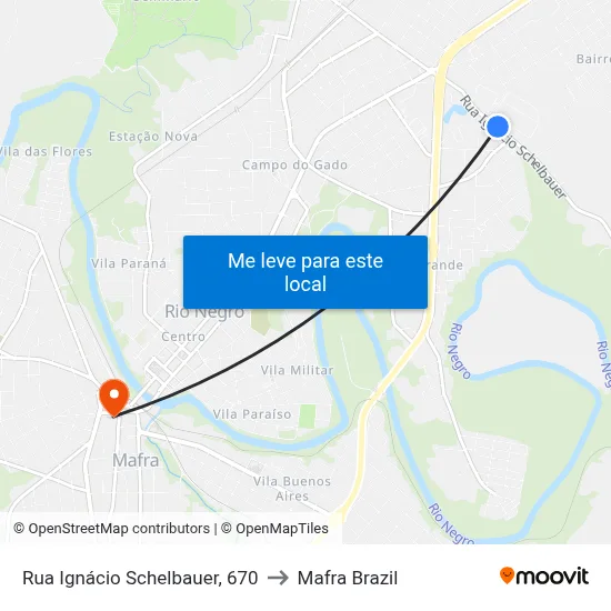 Rua Ignácio Schelbauer, 670 to Mafra Brazil map
