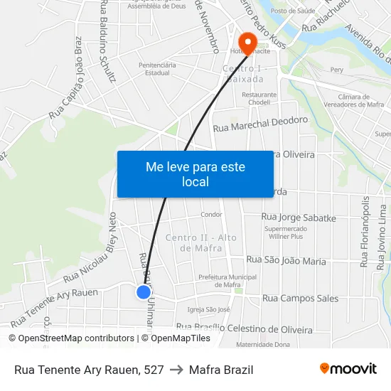 Rua Tenente Ary Rauen, 527 to Mafra Brazil map