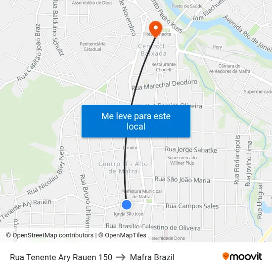 Rua Tenente Ary Rauen 150 to Mafra Brazil map
