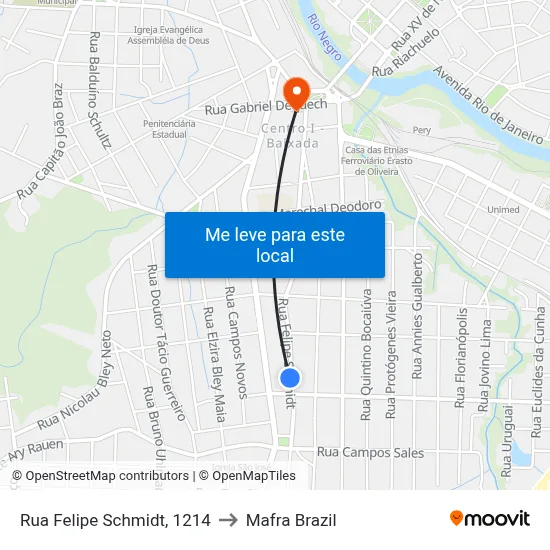 Rua Felipe Schmidt, 1214 to Mafra Brazil map