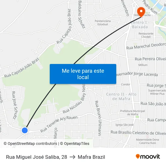 Rua Miguel José Saliba, 28 to Mafra Brazil map