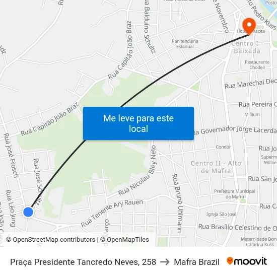 Praça Presidente Tancredo Neves, 258 to Mafra Brazil map