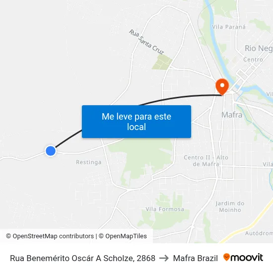 Rua Benemérito Oscár A Scholze, 2868 to Mafra Brazil map