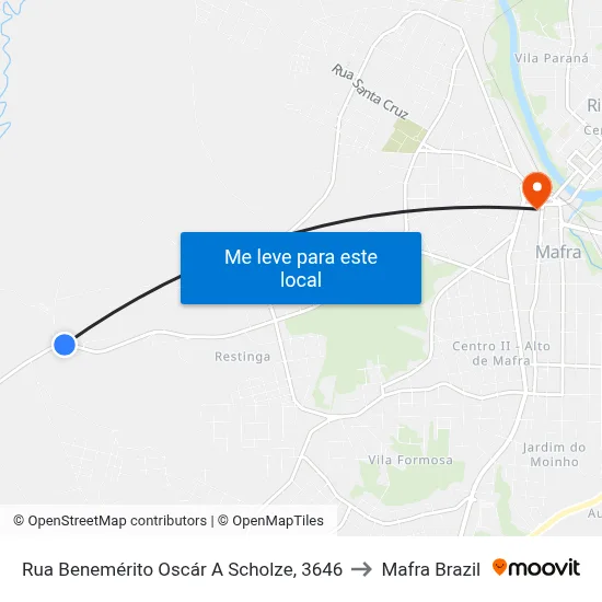 Rua Benemérito Oscár A Scholze, 3646 to Mafra Brazil map