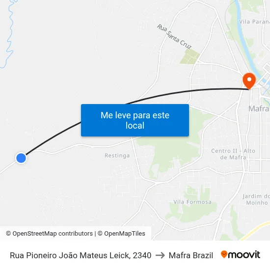 Rua Pioneiro João Mateus Leick, 2340 to Mafra Brazil map