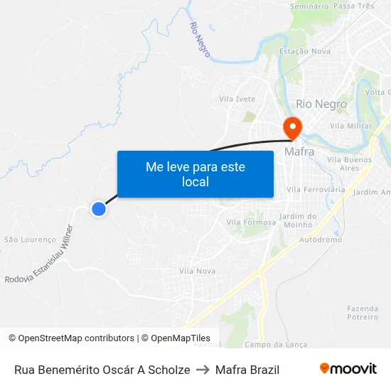 Rua Benemérito Oscár A Scholze to Mafra Brazil map
