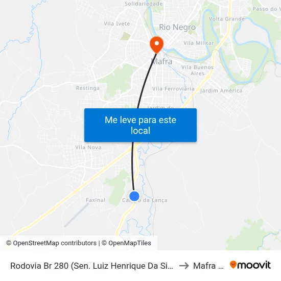 Rodovia Br 280 (Sen. Luiz Henrique Da Silveira) -  Bridgestone to Mafra Brazil map
