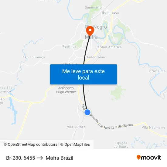 Br-280, 6455 to Mafra Brazil map