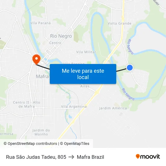 Rua São Judas Tadeu, 805 to Mafra Brazil map