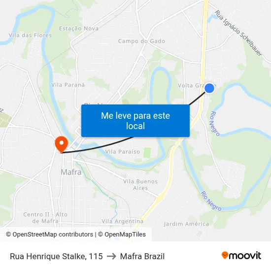 Rua Henrique Stalke, 115 to Mafra Brazil map