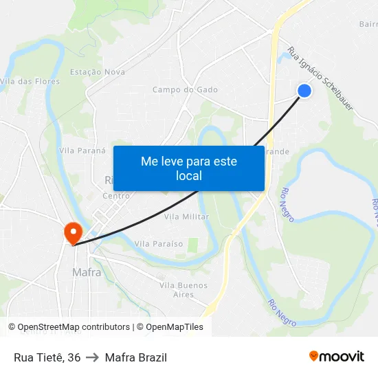 Rua Tietê, 36 to Mafra Brazil map
