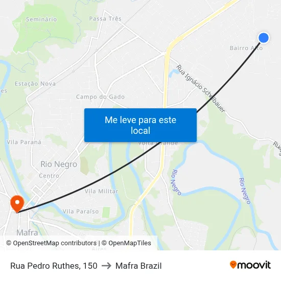 Rua Pedro Ruthes, 150 to Mafra Brazil map