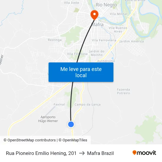 Rua Pioneiro Emílio Hening, 201 to Mafra Brazil map