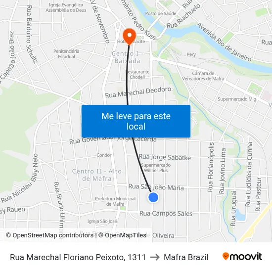 Rua Marechal Floriano Peixoto, 1311 to Mafra Brazil map