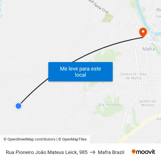 Rua Pioneiro João Mateus Leick, 985 to Mafra Brazil map