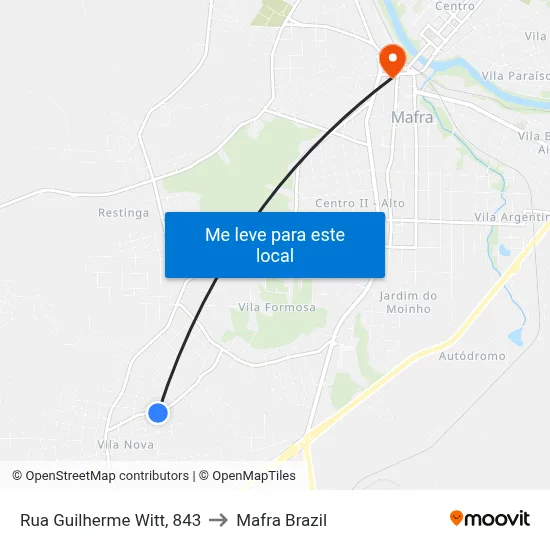 Rua Guilherme Witt, 843 to Mafra Brazil map