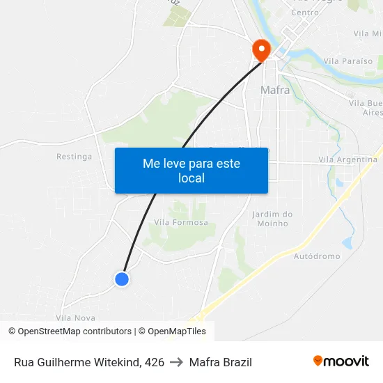 Rua Guilherme Witekind, 426 to Mafra Brazil map