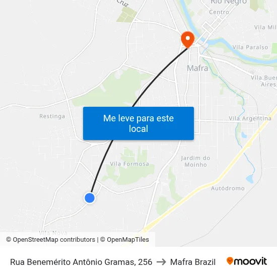 Rua Benemérito Antônio Gramas, 256 to Mafra Brazil map