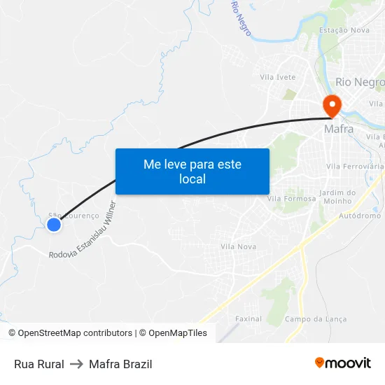Rua Rural to Mafra Brazil map