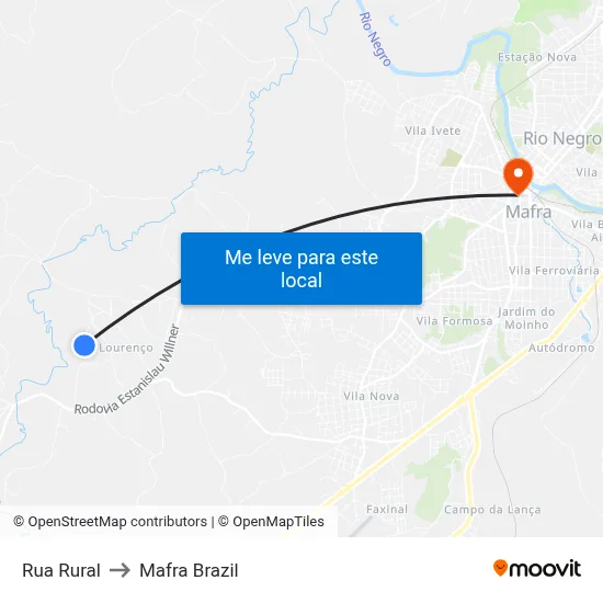 Rua Rural to Mafra Brazil map