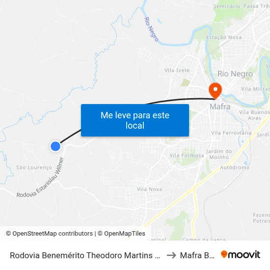 Rodovia Benemérito Theodoro Martins Stephanes to Mafra Brazil map