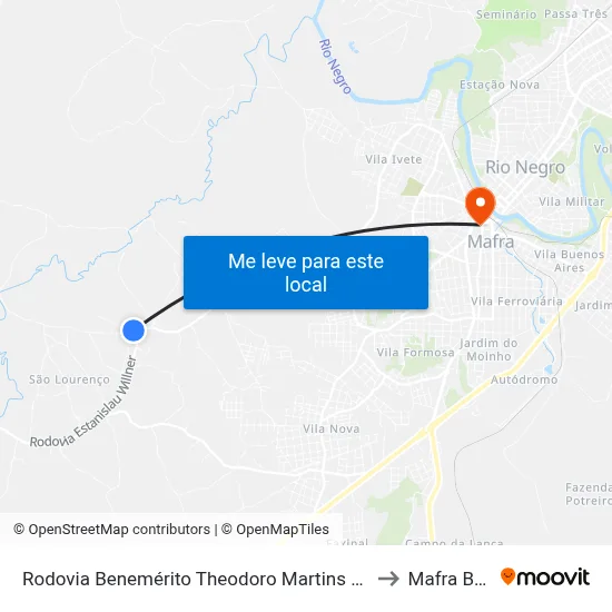 Rodovia Benemérito Theodoro Martins Stephanes to Mafra Brazil map
