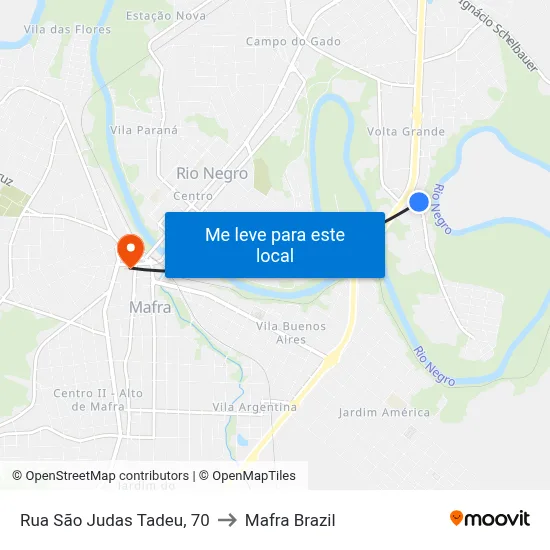 Rua São Judas Tadeu, 70 to Mafra Brazil map