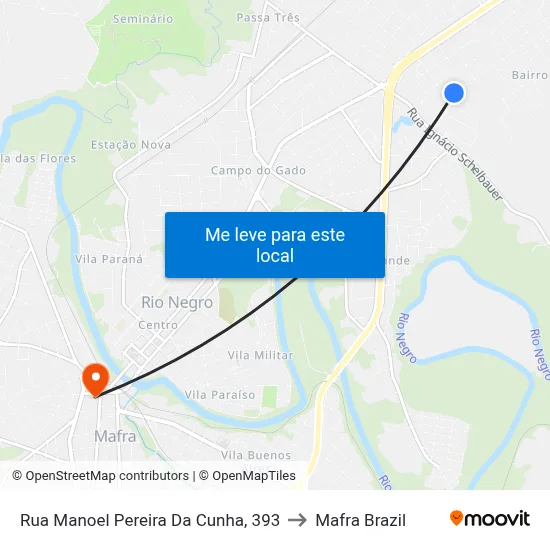 Rua Manoel Pereira Da Cunha, 393 to Mafra Brazil map