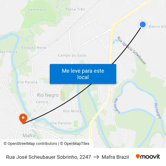 Rua José Scheubauer Sobrinho, 2247 to Mafra Brazil map