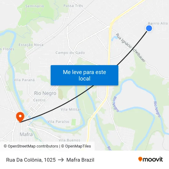 Rua Da Colônia, 1025 to Mafra Brazil map