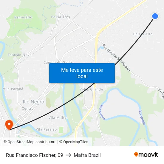 Rua Francisco Fischer, 09 to Mafra Brazil map