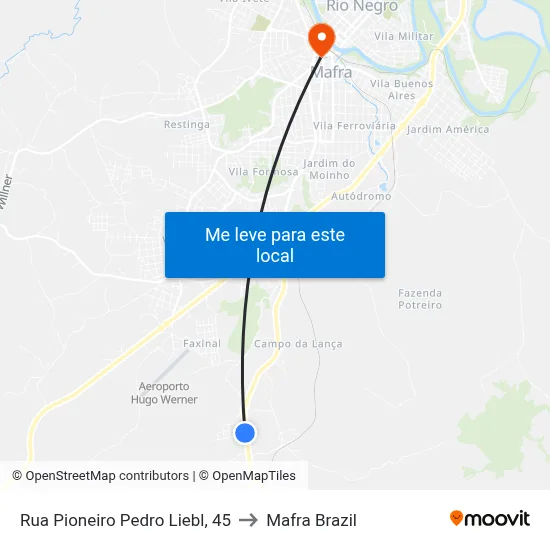 Rua Pioneiro Pedro Liebl, 45 to Mafra Brazil map
