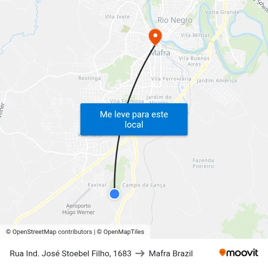 Rua Ind. José Stoebel Filho, 1683 to Mafra Brazil map